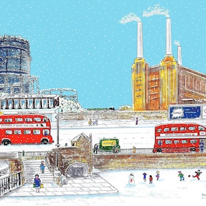 Snow Storm in Battersea Original Quality Print A4 in Cardboard Mount 11” x14”depicting 1960&#39;s childhood.