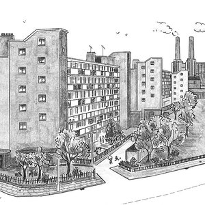 Patmore Estate Battersea SW8  back in the day 7&quot;x 5&quot; mounted in cardboard frame 8&quot;x 10&quot; by artist Bernie Wighton.