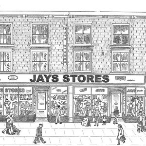 Jays Stores Lavender Hill Battersea 5"x 7" Impresión en Cartón Monte 8"x 10" por el artista Bernie Wighton