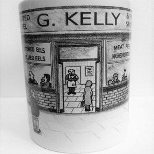 Pie and Mash Shop G. Kelly 11oz Porcelain East End Mug by Artist Bernie Wighton