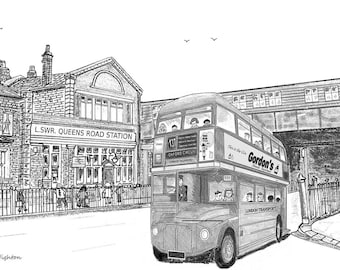 Routemaster 137 Bus Queenstown Road Back In The Day Print 5" x 7" in Cardboard Mount 8" x 10" by artist Bernie Wighton
