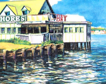 Bay Shores... ¡Entrada gratuita antes de las 9! Somers Point, NJ - Arte de Ocean City, NJ - por el artista Charles Lounsberry - Arte de Ocean City, NJ, Tony Marts, Dunas.