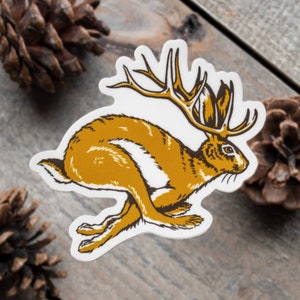 Jackalope Vinyl Sticker, Cryptid Sticker, Mythical Creature, Rabbit Sticker, Lucky Hare, Cryptid Art, Jackalope Art, For Hydroflask, Laptop