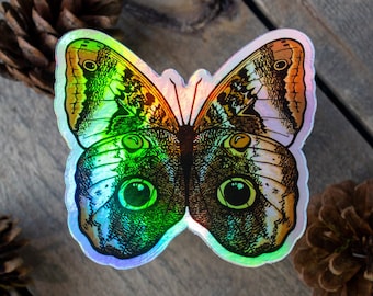 Owl Butterfly Holographic Vinyl Sticker, Butterfly Wings, Owl Art Gift, Owl Butterfly Sticker, Owl Decor, For Hydroflask, For Laptop