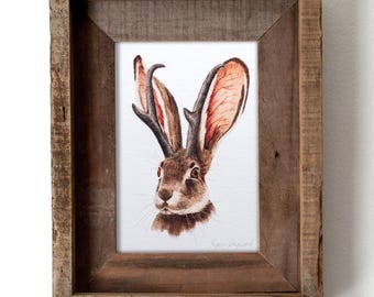 Western Jackalope Print 5x7, Watercolor Cryptid Artwork, Rabbit Wall Art, Lucky Hare, Jackrabbit Decor, Mythical Creature Gift, Nature Lover