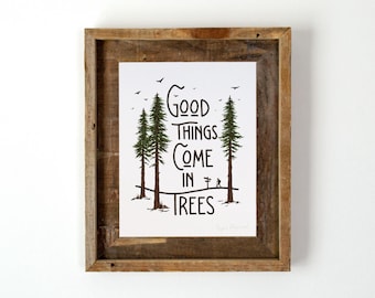 Pine Tree Wall Art, 8x10 Print, Pine Tree Decor, Pine Tree Illustration, Vertical Wall Decor, Art Print Gift, For Home, Giclee, Tree Pun