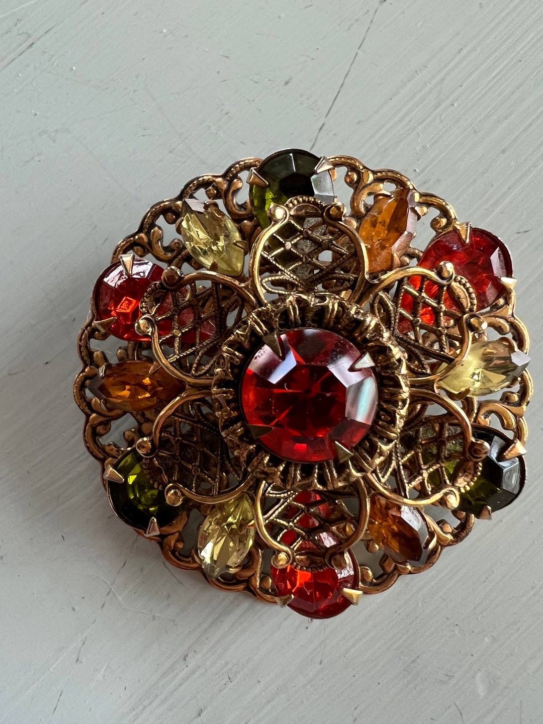 Floral Rustic Pin Vintage Flower Pin - Shades of Fall - Etsy