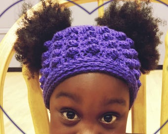 Crochet Pattern Jailen Puff Hat, child pig tail style crochet hat, girl's bun hat crochet patern