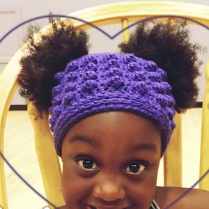 Crochet Pattern Jailen Puff Hat, child pig tail style crochet hat, girl&#39;s bun hat crochet patern