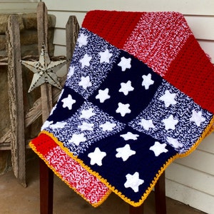 PDF Download Crochet Pattern, Patchwork Spangled Banner Afghan, Digital File, American Flag Blanket, American Flag Afghan image 1