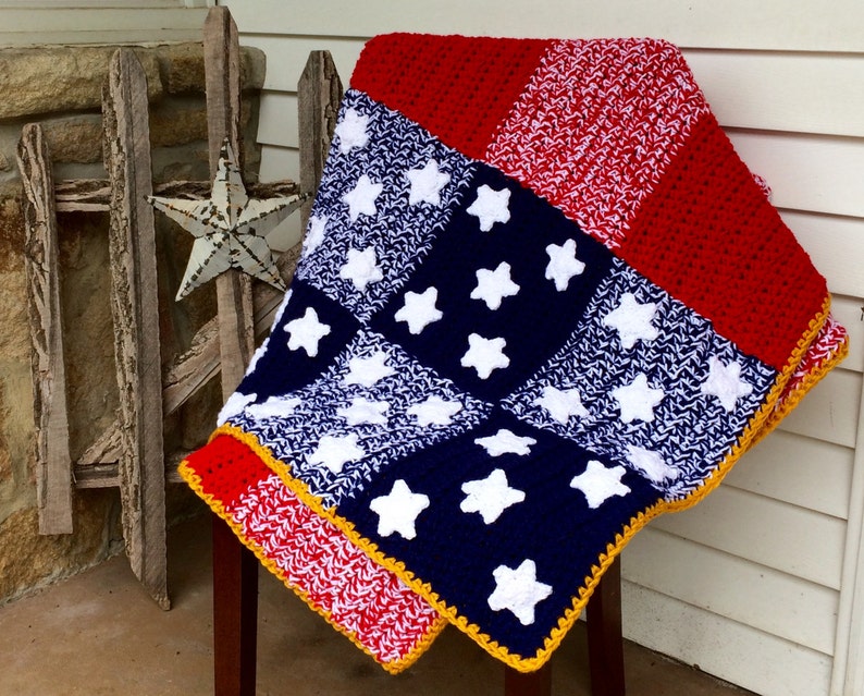 PDF Download Crochet Pattern, Patchwork Spangled Banner Afghan, Digital File, American Flag Blanket, American Flag Afghan image 1