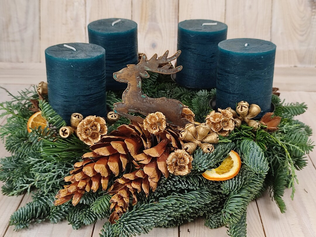 Fresh Advent Wreath Petrol Gold Reindeer Jump Etsy UK