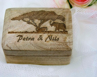 Ring pillow / ring box / wooden box with engraving "Safari"