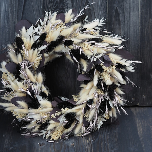 Dried flower wreath black, cream, platinum, dark red approx. 35 cm