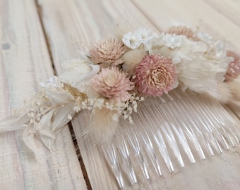 Peigne à cheveux fleurs séchées communion mariage