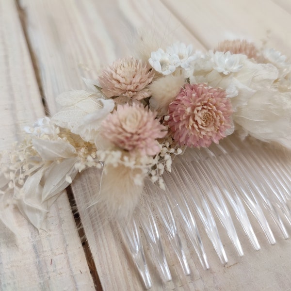 Peigne à cheveux fleurs séchées communion mariage