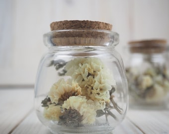 Vasos pequeños llenos de flores secas, juego de 3, blanco crema