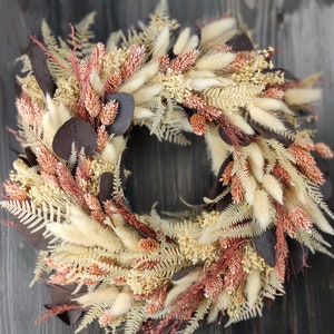 Dried flower wreath apricot peach cream, dark red approx. 35 cm