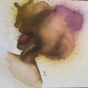 Silhouette, watercolor, walnut ink, colorful, woman
