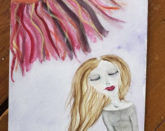 Girl, sun, watercolor, pretty, colors