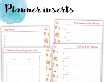 Shopping set | VALUE PACK: 4 inserts! (SAVE 30%!!) | A5/large size printable inserts | Wishlist, giftlist,.. | "Cakes'n'Cherries" collection