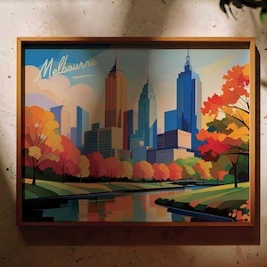 Southbank in Autumn, Unique Melbourne Art prints, Retro and Vintage style wall art