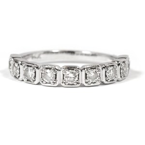 Round Diamond Cushion Cut Bezel Setting 14K White Gold Stacking Band Ring, Diamond Stacking Ring, 14k White Gold Ring, Diamond Eternity Ring