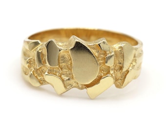 Gold Nugget 14K Yellow Gold Statement Unisex Band Ring, Golden Nugget Ring, Men's Gold Ring, Unisex Gold Ring, Gold Nugget Jewelry