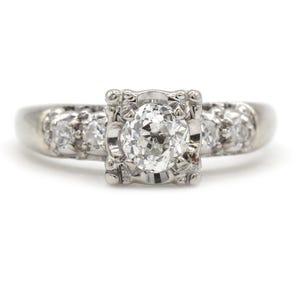 Old European Cut Natural Diamond Vintage 14K White Gold Engagement Ring, Antique Vintage Diamond Ring, European Cut Diamond Ring