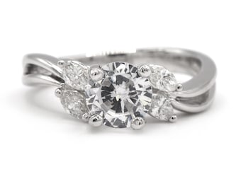 Anillo de compromiso de platino para mujer con semimontaje de diamante y piedra lateral marquesa, anillo de compromiso de platino, anillo de circonita semimontado, anillo de diamantes para mujer