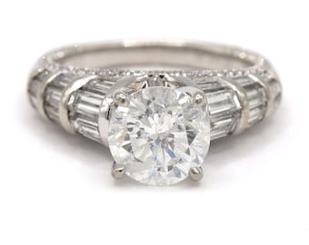3.60CT Round Diamond Pgs Certified Baguette 18K White Gold Women’s Engagement Ring