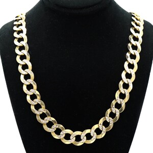 Diamond Cut Curb Link Chain TwoTone 10K Yellow White Gold Men’s Unisex Necklace, Men&#39;s Gold Chain, Curb Link Chain, Diamond Cut Chain