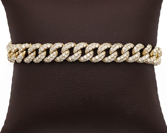 VS Natural Diamond 8CT Iced Out Cuban Link Chain Bracelet 7.75” 29.5 Grams, Diamond Cuban Bracelet, Iced Out Bracelet, Men's Gold Bracelet