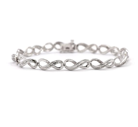 Infinity Natural Diamond Baguette Crossover 14K White Gold Women’s Bracelet, Infinity Bracelet, Infinity Jewelry, Diamond Crossover Bracelet