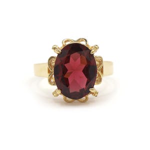Oval Garnet Red Solitaire 14k Yellow Gold Cocktail Women’s Statement Ring, Garnet Ring, Garnet Jewelry, January Birthstone Jewelry Ring