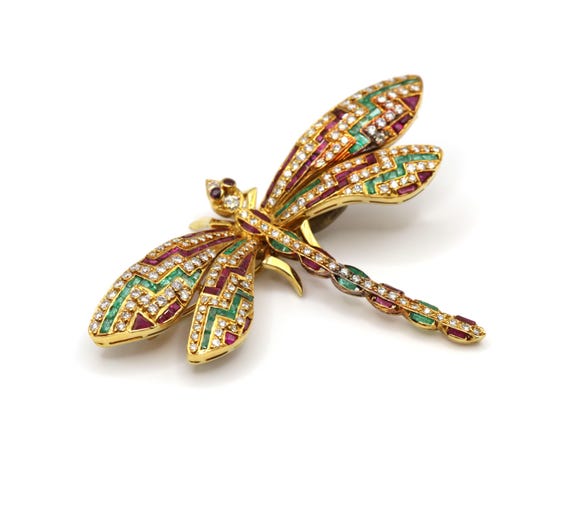 Dragonfly Butterfly Natural Emerald Ruby Diamond … - image 4