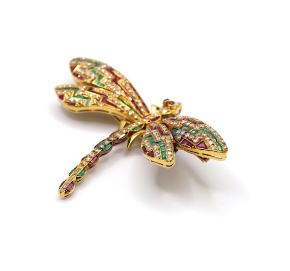 Dragonfly Butterfly Natural Emerald Ruby Diamond … - image 2