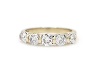 1.5CTW diamanten ronde vijf stenen 18 kt witgoud stapelbare trouwring, diamanten eeuwigheid vijf stenen ring, 18 kt witgouden ringsieraden