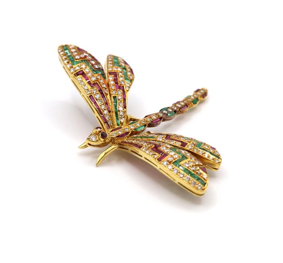 Dragonfly Butterfly Natural Emerald Ruby Diamond … - image 6