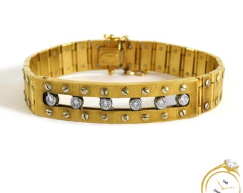 Men&#39;s Floating Diamond 14k Yellow White Gold Screw Link Bracelet 8 Inches
