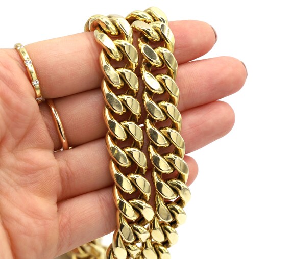 セミホロー シック キューバンリンク 14K イエローゴールド メンズ