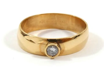 Men&#39;s Diamond Solitaire Bezel Set 14k Yellow Gold Ring Band