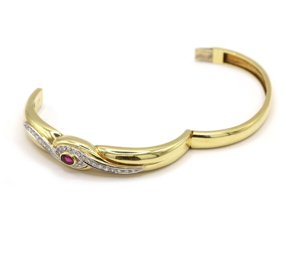 Oval Ruby Diamond Bangle Solid 18K Yellow Gold Wo… - image 5