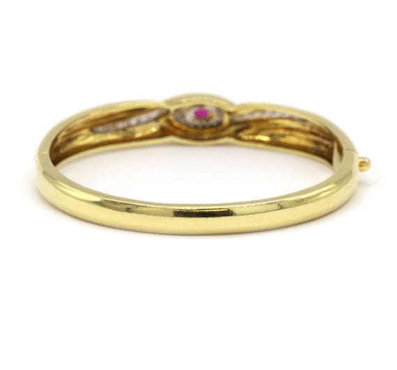 Oval Ruby Diamond Bangle Solid 18K Yellow Gold Wo… - image 4