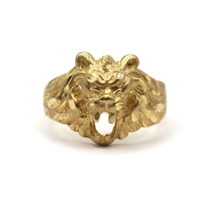 Lion Animal Solid 14K Yellow Gold Men’s Statement Ring, Leo Horoscope Lion Jewelry Ring, Lion Animal Solid Gold Ring, Men&#39;s Jewelry