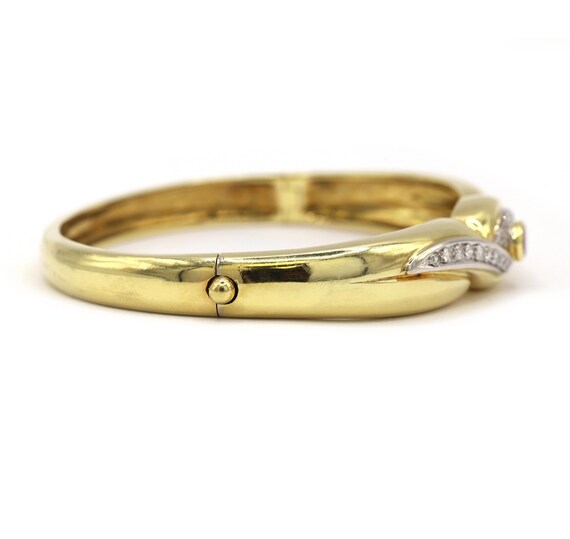 Oval Ruby Diamond Bangle Solid 18K Yellow Gold Wo… - image 3