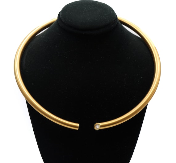 Diamond Tip 18K Yellow Gold Bezel Set Flexible Cuff Egyptian