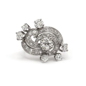 Antique 2.60CTW Diamond Old European Cut Swirl Vintage 14K White Gold Statement,