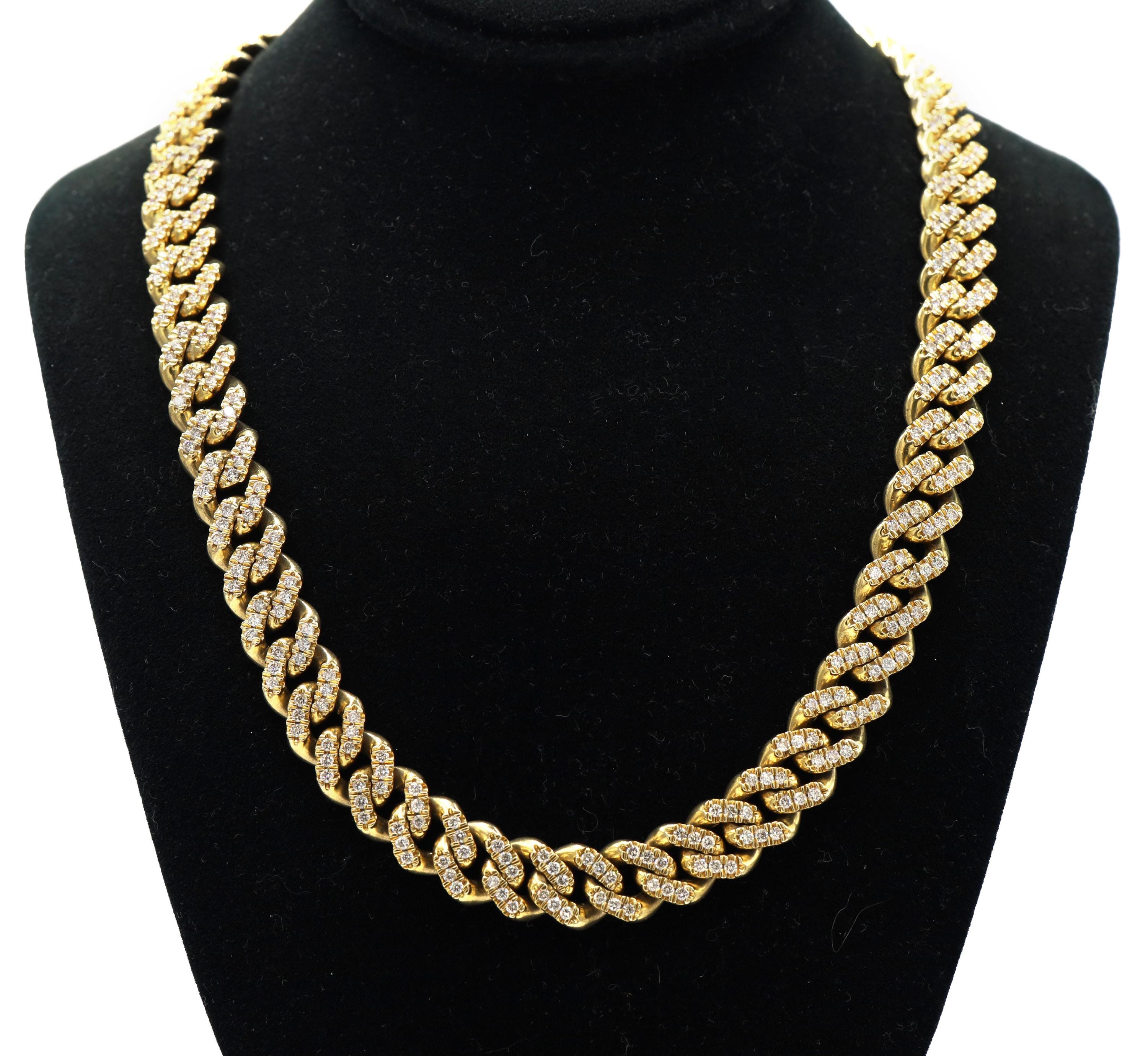 Double R Chain Diamond 6ct Iced Out Natural Diamond Chain Solid Cuban 14k Yellow Gold Necklace ...