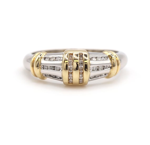 Diamond Two Tone 14K Yellow White Gold Stacking Wedding Band Ring, Two Tone Diamond Ring, 14k Gold Ring, Two Tone Gold Jewelry, Diamond Ring